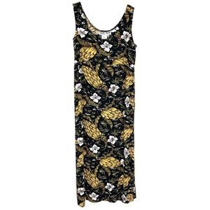 Baik Baik Vintage Hawaiian Banana Floral Print Sleeveless Shift Dress XS